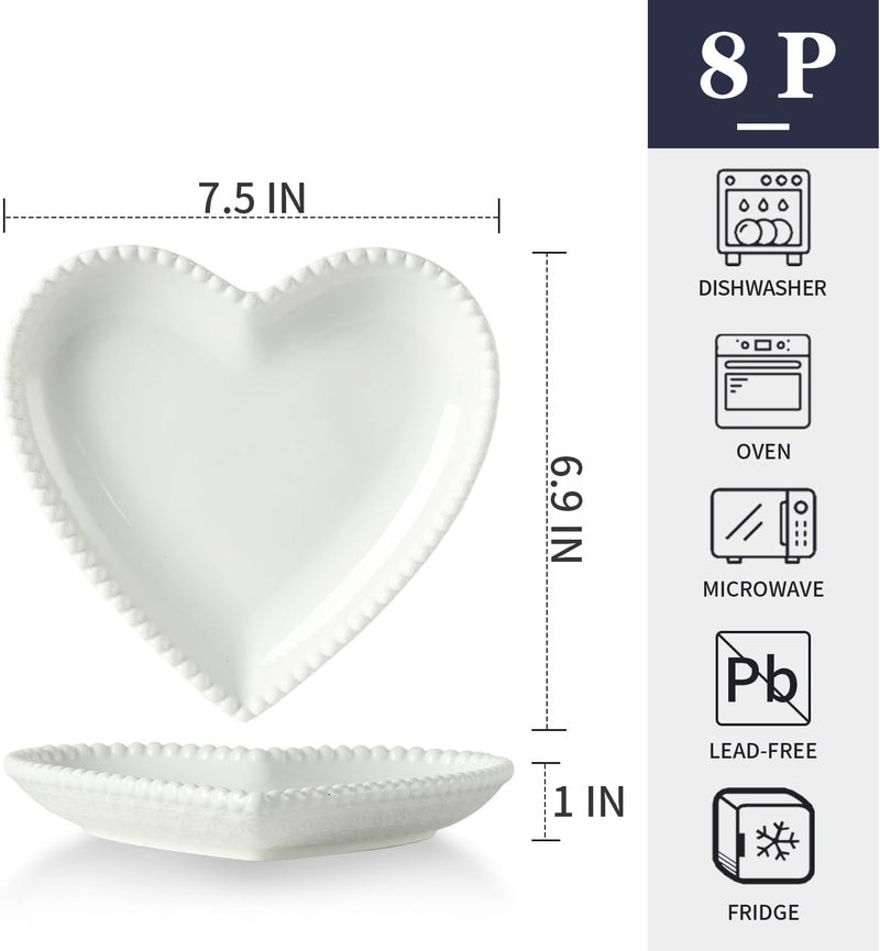 BABALIU 75 Inch Porcelain Appetizer Plates Set of 8 Heart Shape Small Dinner Plates Dessert Salad Plates Serving Dishes for Cake Snack Ice Cream Waffles Microwave Oven Dishwasher Safe White - Image 3
