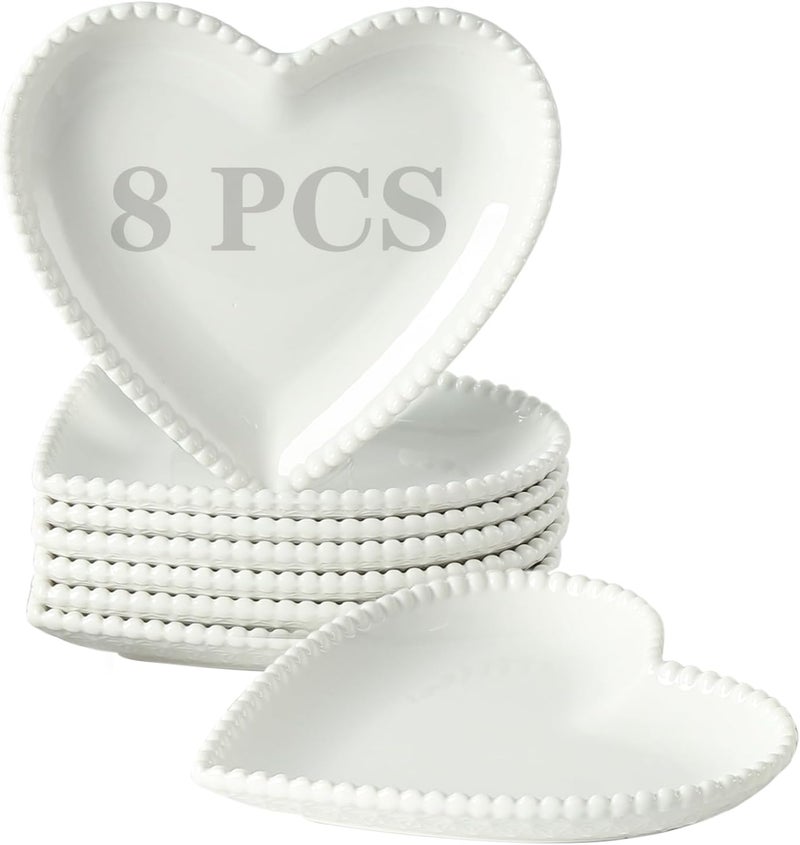 BABALIU 75 Inch Porcelain Appetizer Plates Set of 8 Heart Shape Small Dinner Plates Dessert Salad Plates Serving Dishes for Cake Snack Ice Cream Waffles Microwave Oven Dishwasher Safe White - Image 1