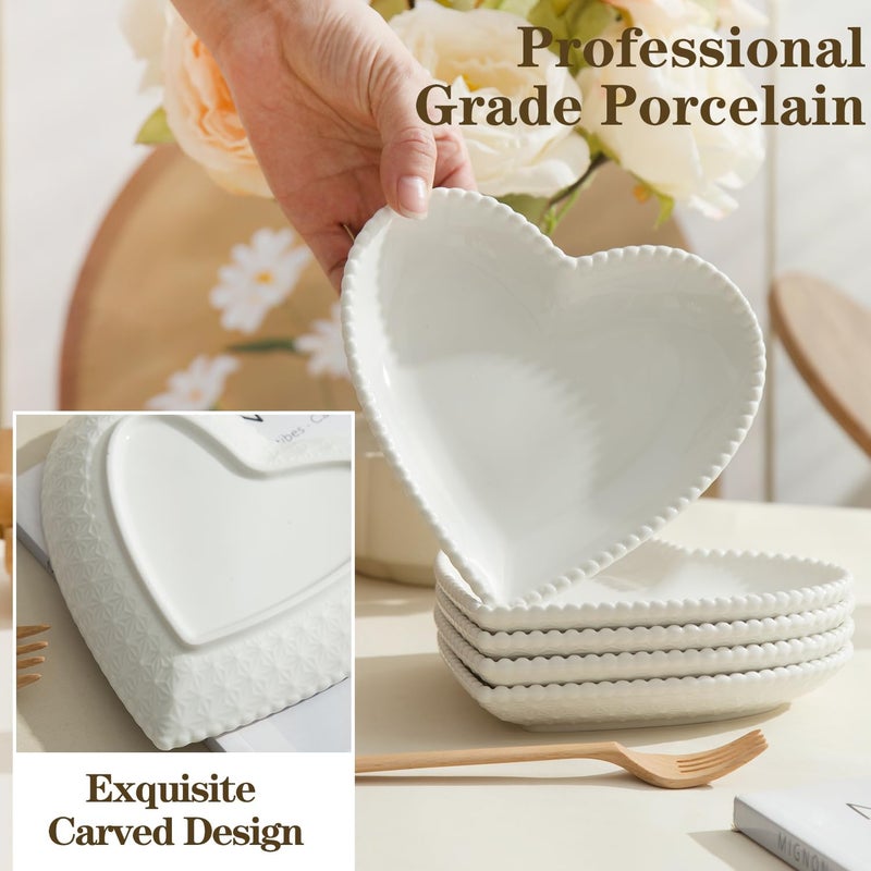 BABALIU 75 Inch Porcelain Appetizer Plates Set of 8 Heart Shape Small Dinner Plates Dessert Salad Plates Serving Dishes for Cake Snack Ice Cream Waffles Microwave Oven Dishwasher Safe White - Image 2