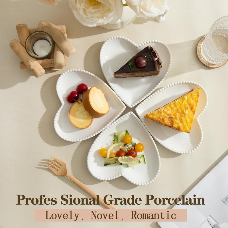 BABALIU 75 Inch Porcelain Appetizer Plates Set of 8 Heart Shape Small Dinner Plates Dessert Salad Plates Serving Dishes for Cake Snack Ice Cream Waffles Microwave Oven Dishwasher Safe White - Image 4