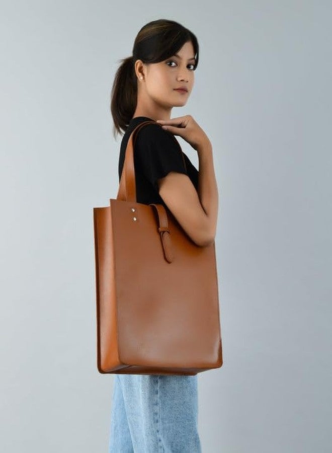 MaheTri Chestnut Charm Brown Leather Tote Bag for Women | Genuine Leather, Spacious Everyday & Office Handbag | Comfortable Handles & Multi-Pocket Organisation | Casual & Formal - Image 3