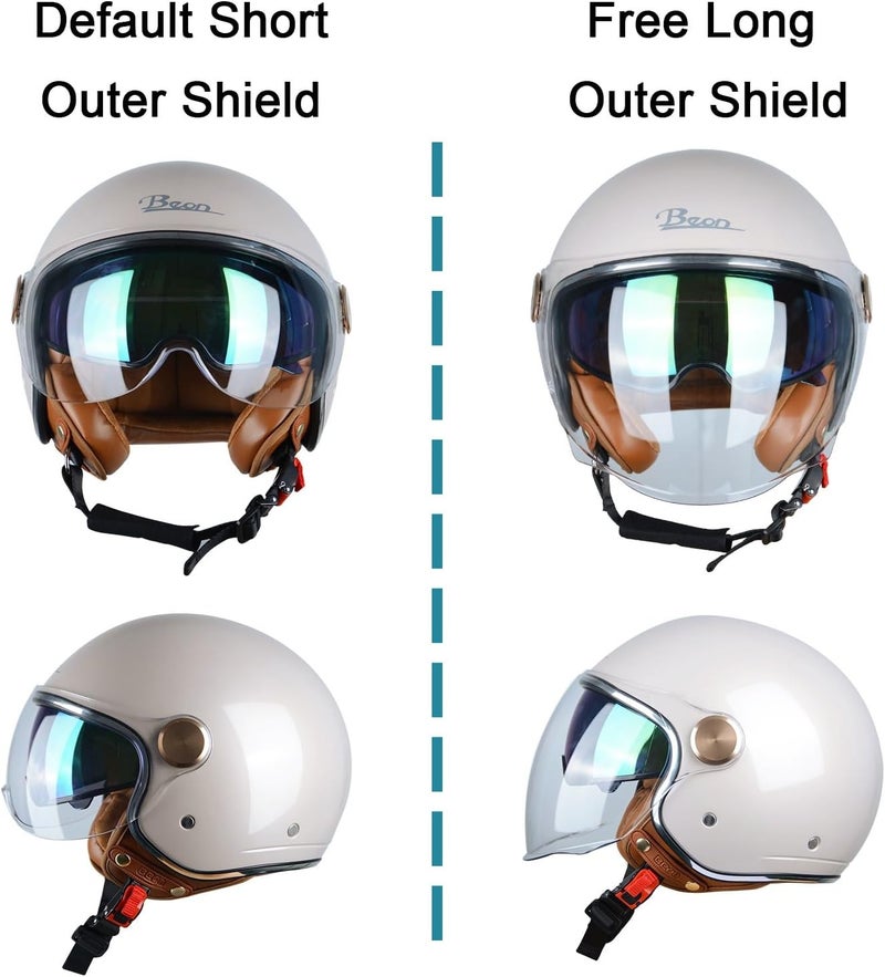 BEON Open Face Motorcycle Helmet for Adults, DOT Approved, Retro Vespa Helmet with Dual Visors - Image 4