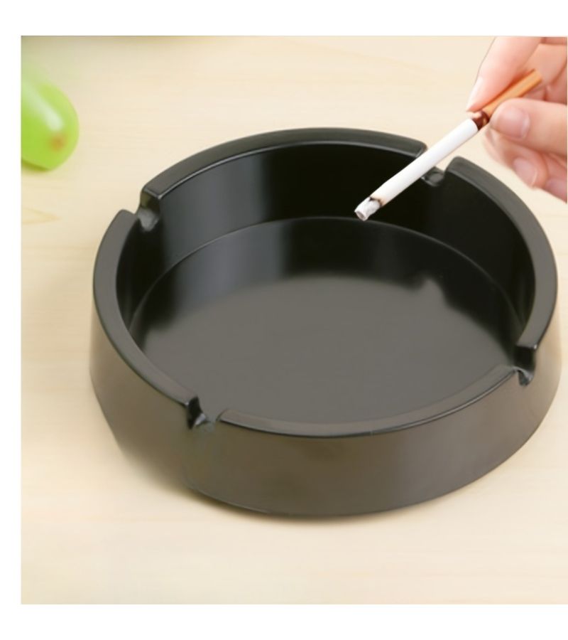 Black Resin Ashtray 2pcs Round Decorative Piece for Living Room Office - Image 4