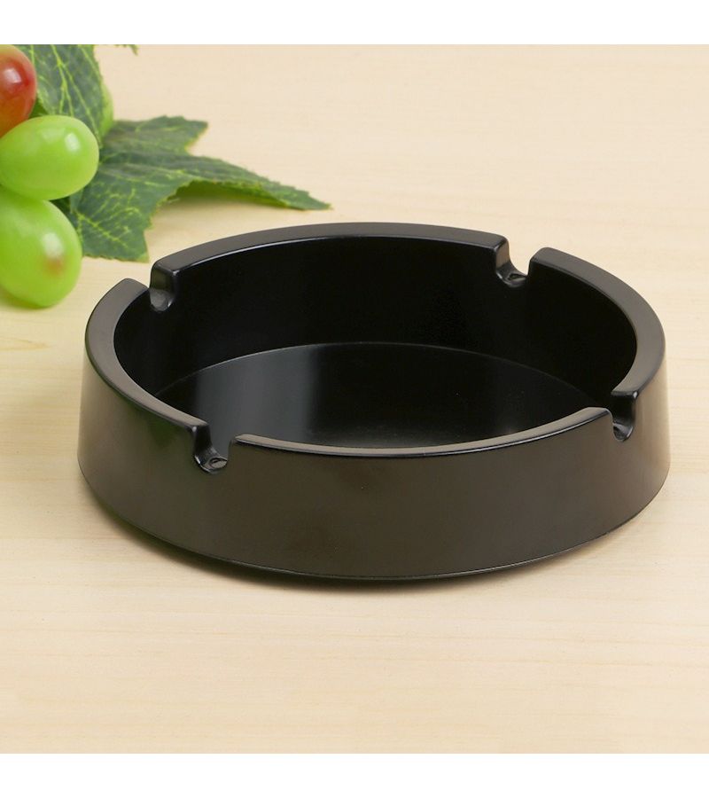 Black Resin Ashtray 2pcs Round Decorative Piece for Living Room Office - Image 1