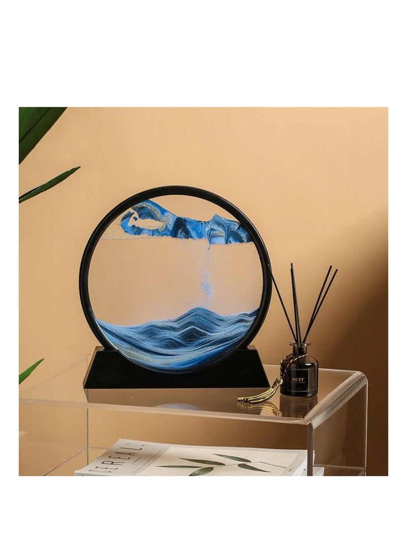 DIGI CORE Sand Lamp Moving Sand Decor with LED Light 3D Sand Round Glass Frame Dynamic Sandscapes in Motion Display Decor Relaxing Home Office Decor Night Light Decoration Creative Gift - Image 2
