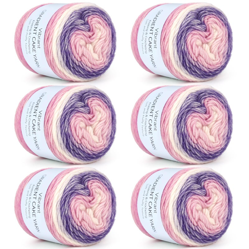 Aeelike Cake Yarn for Crocheting, 6 Skeins Gradient Yarn Fairyland Yarns100g (3.52 oz) 245m (267 Yards) # 3 Light Weight, Super Soft OmbrÃ© Yarns Making Colorful Blanket Scarves Hat, Purple Gradient - Image 1