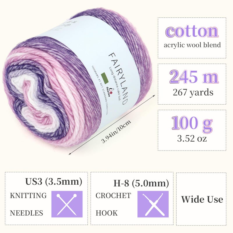 Aeelike Cake Yarn for Crocheting, 6 Skeins Gradient Yarn Fairyland Yarns100g (3.52 oz) 245m (267 Yards) # 3 Light Weight, Super Soft OmbrÃ© Yarns Making Colorful Blanket Scarves Hat, Purple Gradient - Image 3