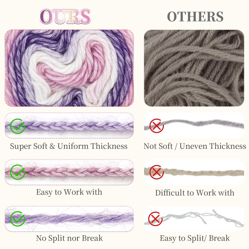 Aeelike Cake Yarn for Crocheting, 6 Skeins Gradient Yarn Fairyland Yarns100g (3.52 oz) 245m (267 Yards) # 3 Light Weight, Super Soft OmbrÃ© Yarns Making Colorful Blanket Scarves Hat, Purple Gradient - Image 4