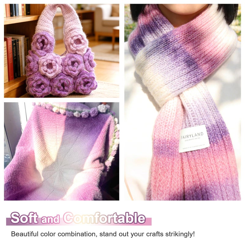Aeelike Cake Yarn for Crocheting, 6 Skeins Gradient Yarn Fairyland Yarns100g (3.52 oz) 245m (267 Yards) # 3 Light Weight, Super Soft OmbrÃ© Yarns Making Colorful Blanket Scarves Hat, Purple Gradient - Image 2