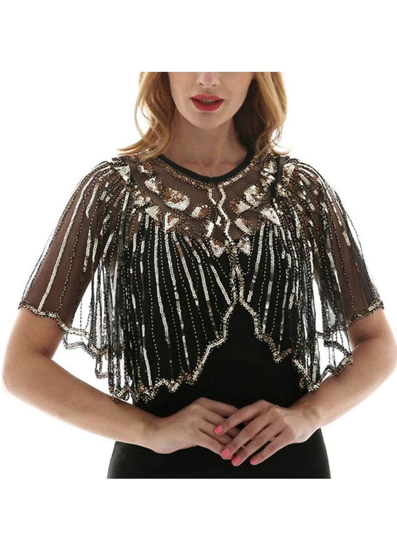 SYOSI - Womens 1920s Shawl Wraps Beaded Sequin Gatsby Cape Evening Bolero Flapper Cover Up Shawl Wraps Sequin Beaded Evening Cape - Image 1