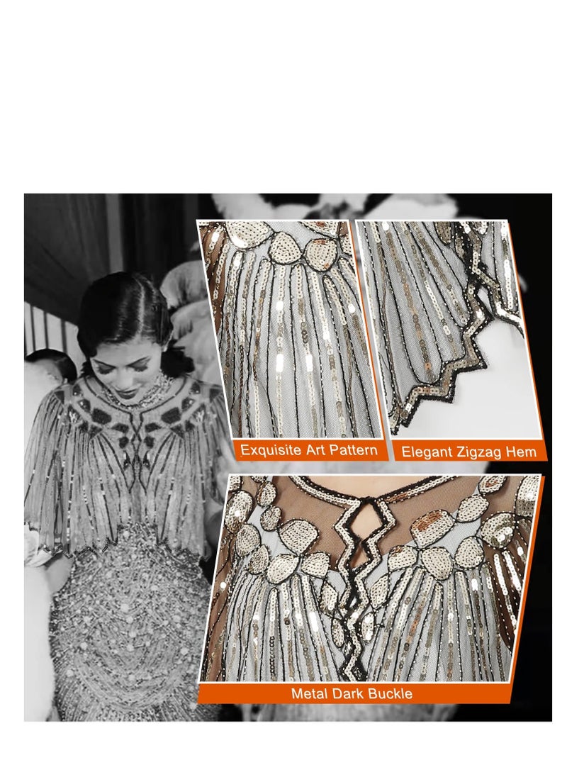 SYOSI - Womens 1920s Shawl Wraps Beaded Sequin Gatsby Cape Evening Bolero Flapper Cover Up Shawl Wraps Sequin Beaded Evening Cape - Image 1