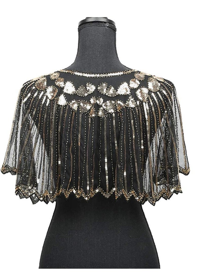 SYOSI - Womens 1920s Shawl Wraps Beaded Sequin Gatsby Cape Evening Bolero Flapper Cover Up Shawl Wraps Sequin Beaded Evening Cape - Image 1