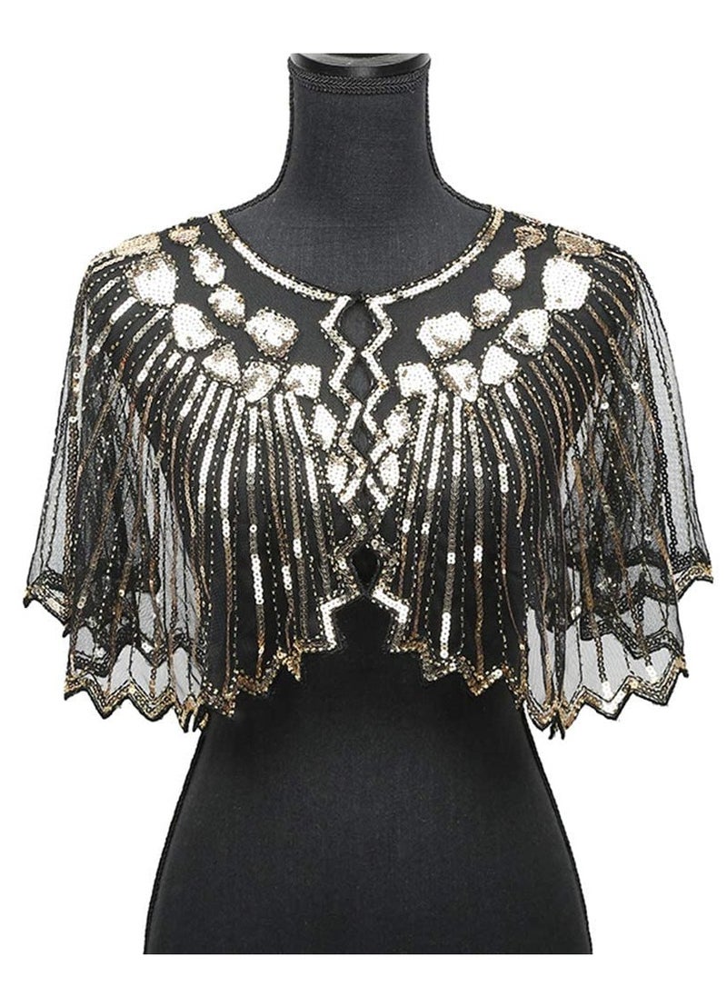 SYOSI - Womens 1920s Shawl Wraps Beaded Sequin Gatsby Cape Evening Bolero Flapper Cover Up Shawl Wraps Sequin Beaded Evening Cape - Image 1