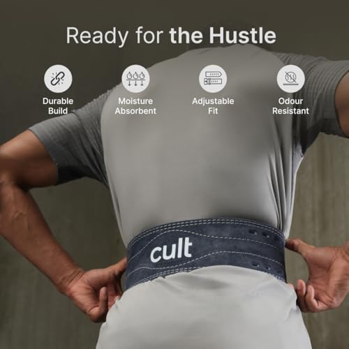 Cult Gym Belt Suede Leather Grey, M – Weightlifting & Deadlift Belt for Men & Women Powerlifting, Squat & Workout Back Support Belt with Adjustable Buckle for Strength Training - Image 4