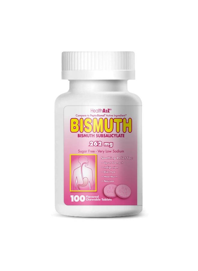 HealthA2Z ® Bismuth | Bismuth Subsalicylate 262mg | Multi-Symptom Relief | (100 Count (Pack of 1))  - Image 1