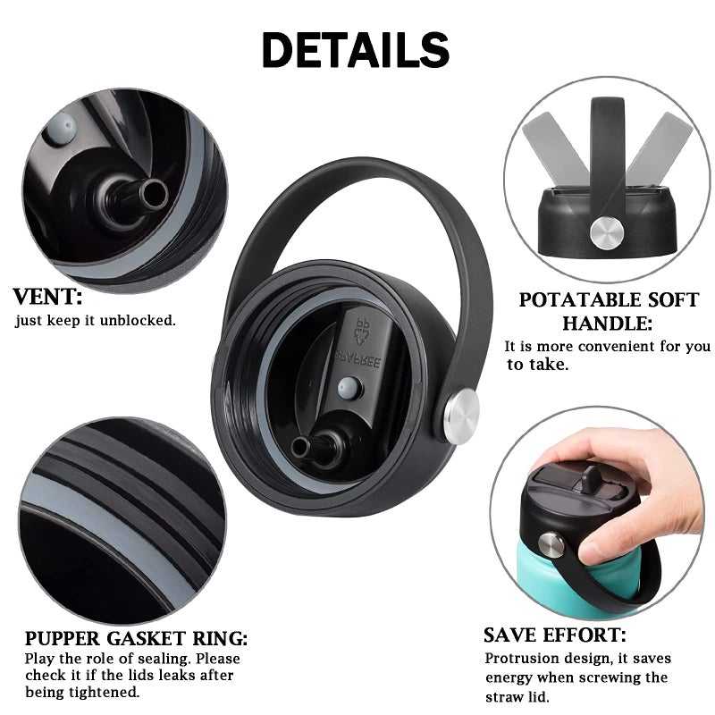 LLCJYYCY Straw Lid for Hydroflask Wide Mouth 2 Pack, Flex Straw Lid for HydroFlask Wide Mouth 20 32 40 oz, Flexible Handle Replacement Lid Straws Cap Top Accessories (Black) - Image 4