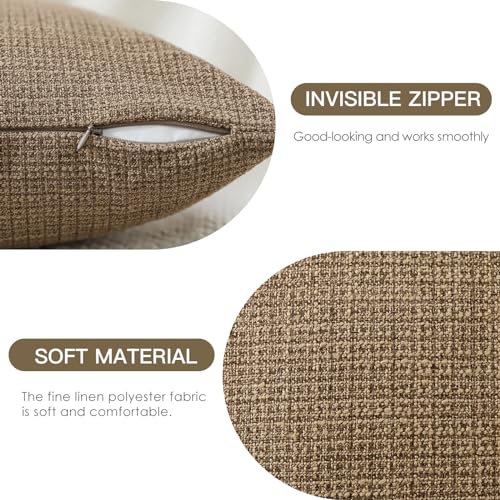 OTOSTAR Pack of 2 Throw Pillow Covers 16x24 Inch Linen Coffee Brown Pillowcases Farmhouse Decorative Solid Pillow Covers 40x60 cm Lumbar Cushion Case for Home Decor Sofa Couch Bed (Coffee Brown) - Image 2
