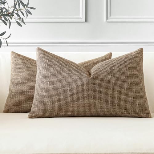 OTOSTAR Pack of 2 Throw Pillow Covers 16x24 Inch Linen Coffee Brown Pillowcases Farmhouse Decorative Solid Pillow Covers 40x60 cm Lumbar Cushion Case for Home Decor Sofa Couch Bed (Coffee Brown) - Image 1