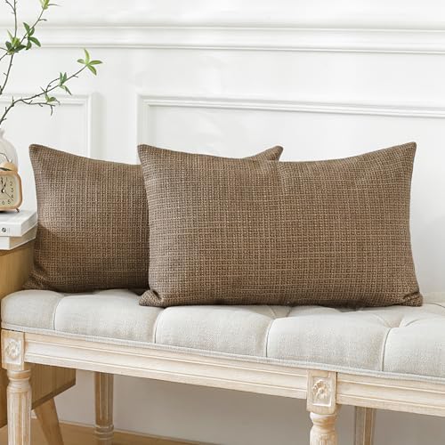 OTOSTAR Pack of 2 Throw Pillow Covers 16x24 Inch Linen Coffee Brown Pillowcases Farmhouse Decorative Solid Pillow Covers 40x60 cm Lumbar Cushion Case for Home Decor Sofa Couch Bed (Coffee Brown) - Image 3