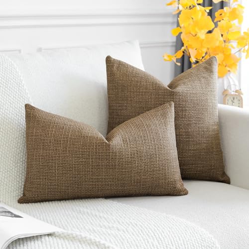 OTOSTAR Pack of 2 Throw Pillow Covers 16x24 Inch Linen Coffee Brown Pillowcases Farmhouse Decorative Solid Pillow Covers 40x60 cm Lumbar Cushion Case for Home Decor Sofa Couch Bed (Coffee Brown) - Image 4
