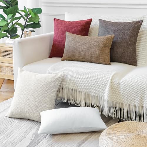 OTOSTAR Pack of 2 Throw Pillow Covers 16x24 Inch Linen Coffee Brown Pillowcases Farmhouse Decorative Solid Pillow Covers 40x60 cm Lumbar Cushion Case for Home Decor Sofa Couch Bed (Coffee Brown) - Image 5