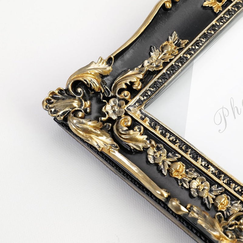 Cuspin 5x7 Picture Frame Black and Gold Frames, Vintage Baroque Handcrafted Resin Frames with Glass Front, Ornate Textured Design Decorative Picture Frame for Tabletop & Wall Display - Image 2