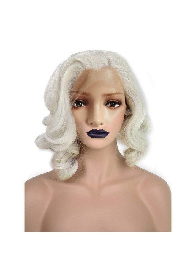 ANOGOL Hair Cap+ Light Platinum Blonde Lace Front Wig Synthetic Hair Short Curly Bob Wigs Glueless Natural Hairline For Women - Image 1