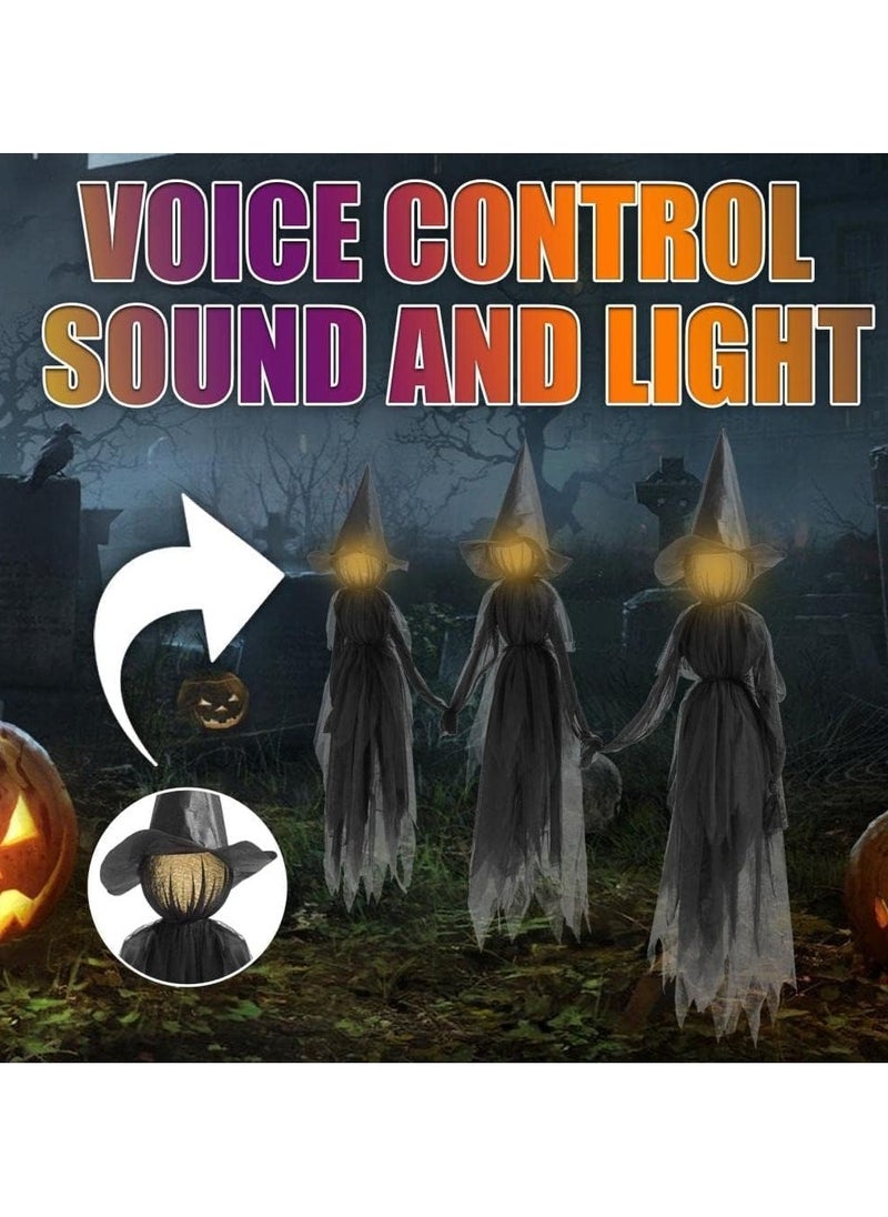 Jorunb - Festival Decorations Large Light Up Holding Hands Screaming Witches,festival decor outdoor,Sound-Activated Sensor Waterproof Life Size Scary Decor for Home Outside Yard Lawn Garden Party,3pcs - Image 1