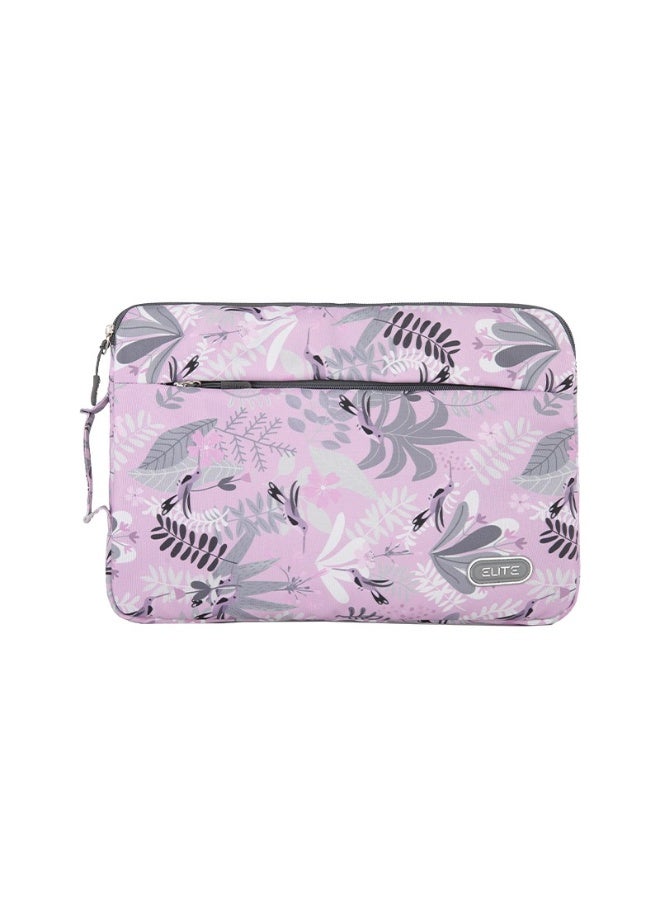ELITE Laptop Sleeve 15.6" – Purple & Grey Leaf Design with Fluffy Velvet Interior and Outer Pocket - Image 2