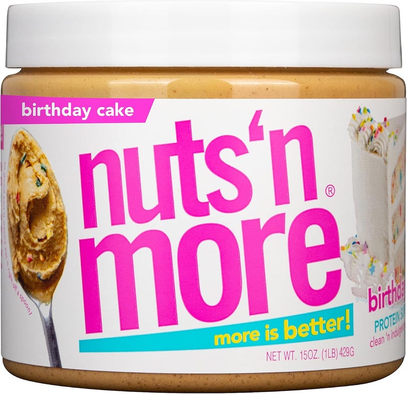 nuts'n more زبدة الفول السوداني عالية البروتين من ناتس إن مور لنكهة كعكة عيد الميلاد، 454غ - Image 1