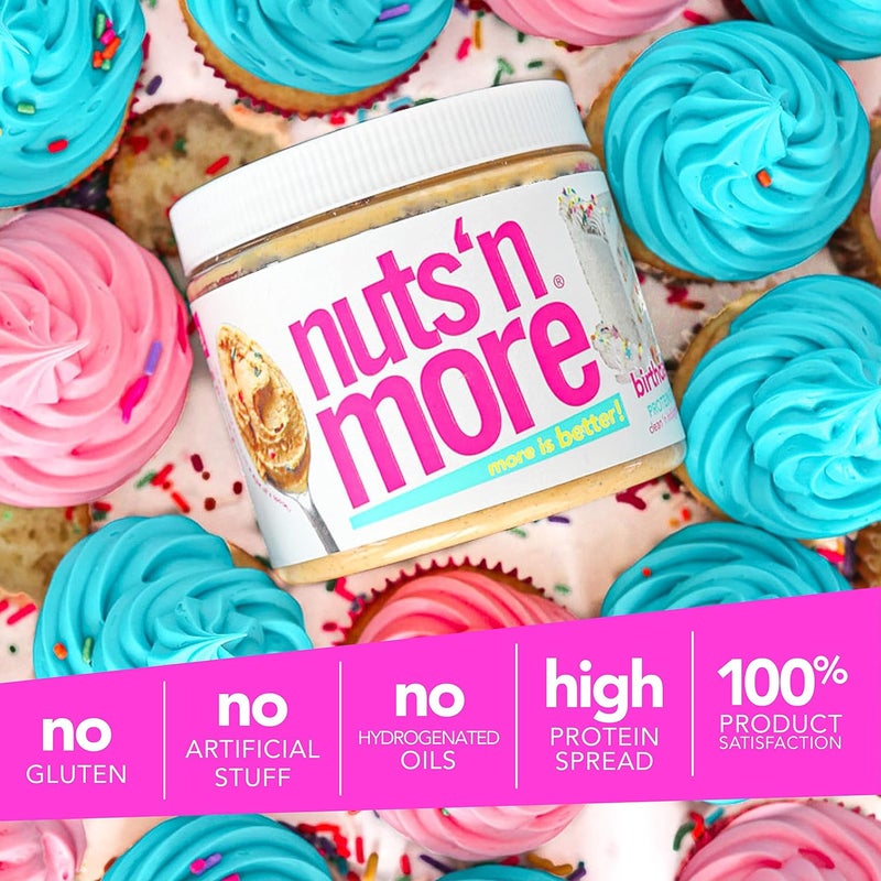 nuts'n more زبدة الفول السوداني عالية البروتين من ناتس إن مور لنكهة كعكة عيد الميلاد، 454غ - Image 5