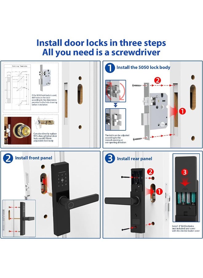 Smart Lock Fingerprint Lock,  Door Lock Keypad , Door Lock with Handle Fingerprint,  Electronic Deadbolt Door Lock, Smart Door Lock Compatible with APP
