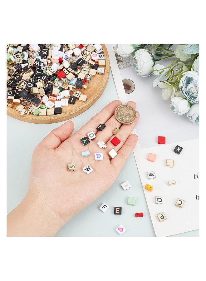 706pcs 2 Hole Seed Beads, 11 Styles 4~9 x 8.5~9mm, Acrylic Alphabet Beads, Heart Cube Spacer Beads for Multi Strand Bracelet Making and DIY Crafts, Hole: 1.2~1.4mm  - Image 3