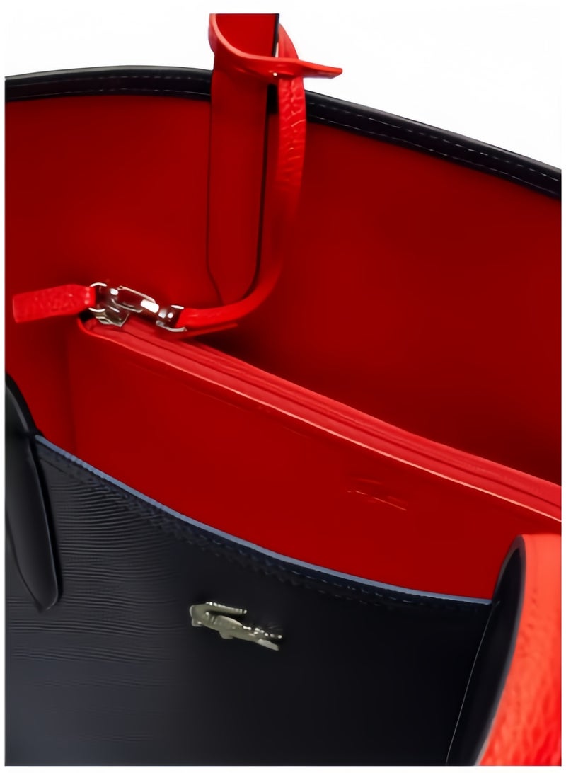 لاكوست Lacoste Women's Double sided Two tone Large Capacity Handbag, Fashionable Multi functional, Drak Blue and Red - Image 5
