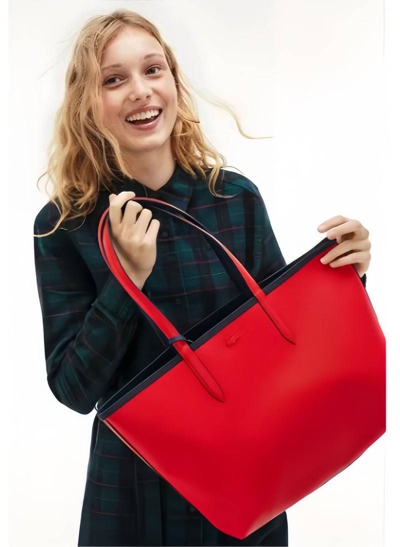 لاكوست Lacoste Women's Double sided Two tone Large Capacity Handbag, Fashionable Multi functional, Drak Blue and Red - Image 2