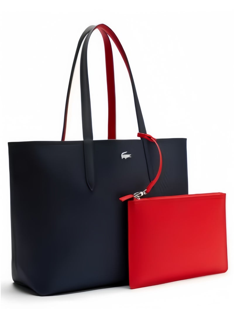 لاكوست Lacoste Women's Double sided Two tone Large Capacity Handbag, Fashionable Multi functional, Drak Blue and Red - Image 4