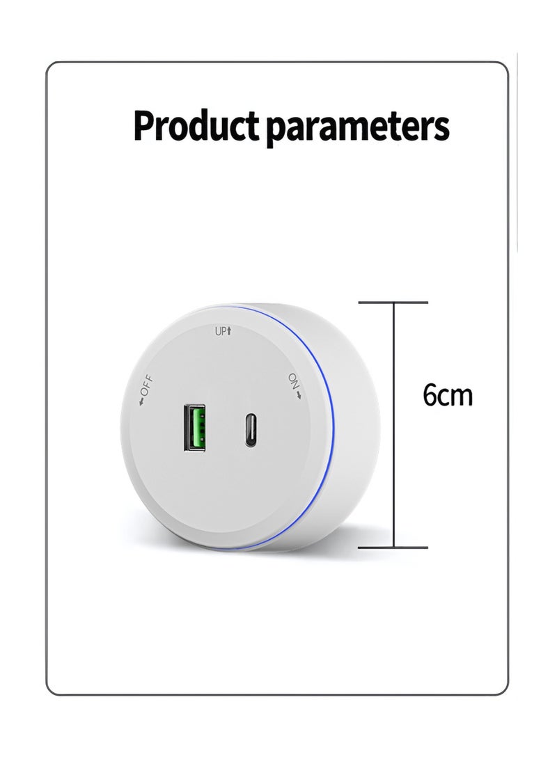 إسبانيا منفذ شحن USB A + C متعدد الوظائف مقبس كهربائي متنقل باللون الأبيض مع حلقة LED زرقاء - Image 2