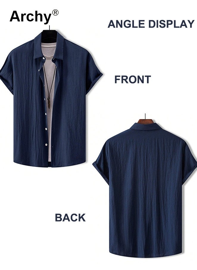 Archy Men's Solid Color Short Sleeve Casual Shirt Summer Men's Cotton Linen Shirts Button Down Tropical Holiday Beach Hawaiian Shirts for Men  - Image 5