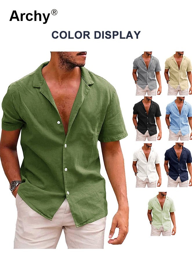 Archy Men's Solid Color Short Sleeve Casual Shirt Summer Men's Cotton Linen Shirts Button Down Tropical Holiday Beach Hawaiian Shirts for Men  - Image 4