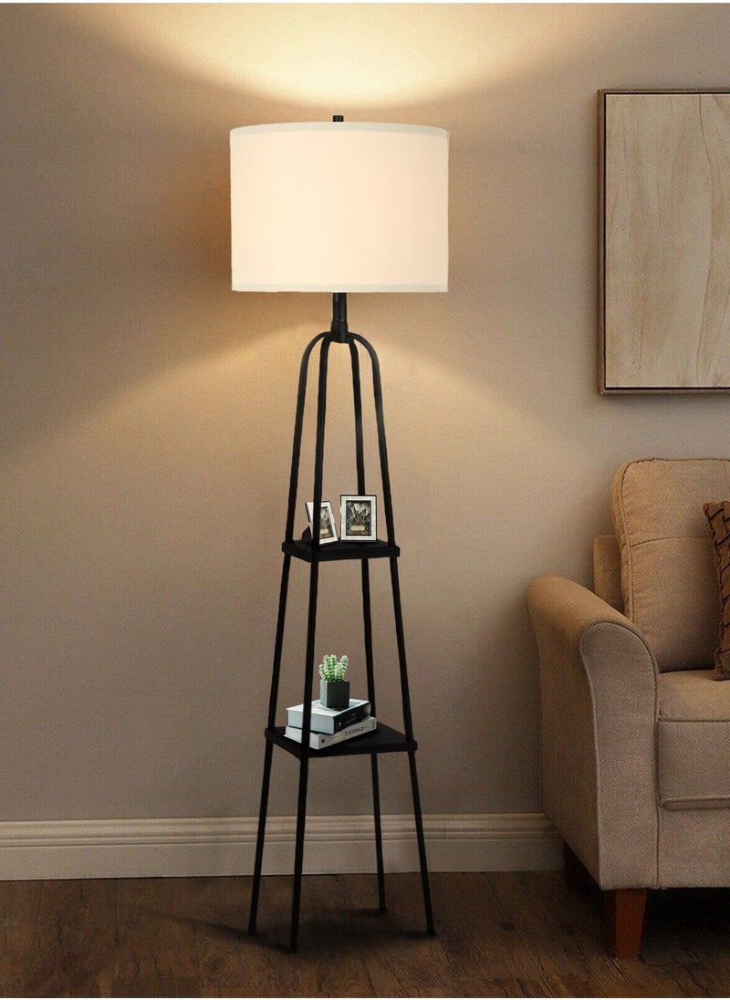 DREAMSIDEA Tripod Floor Lamp with Shelves, Modern Shelf Standing Lamp,Tall Corner Lamp with Beige Linen Texture Shade for Living Room, Bedroom, Office  - Image 1
