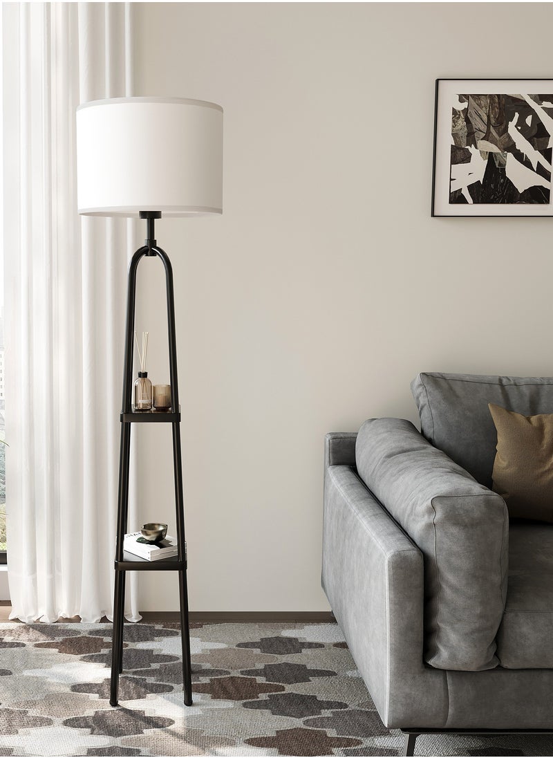 DREAMSIDEA Tripod Floor Lamp with Shelves, Modern Shelf Standing Lamp,Tall Corner Lamp with Beige Linen Texture Shade for Living Room, Bedroom, Office  - Image 2