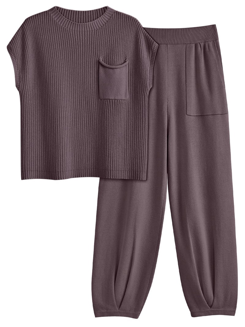 LILLUSORY Two 2 Piece Sets Womens 2026 Spring Summer Matching Lounge Sweatsuits Sweat Suits Trendy Travel Beach Vacation Fashion Resort Wear Outfits Knit Loungewear Clothes Clothing Stripes - Image 1