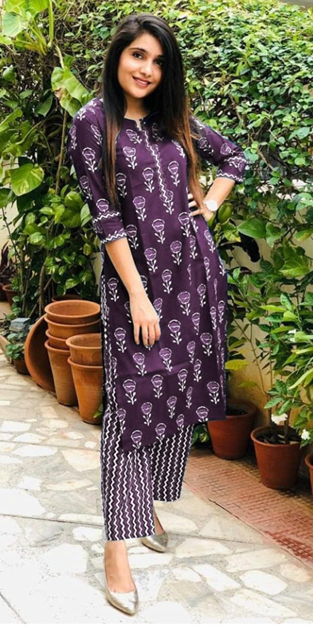 LookMark Women's Printed Cotton Blend Straight Kurta Pant Set - Elegant Ethnic Wear Ensemble for Modern Women, Perfect for Any Occasion (AZ-LM-OG-KS2115-S) Wine - Image 3
