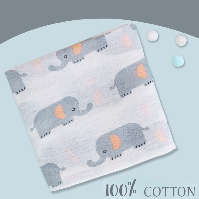SYGA 110CM Baby Swaddle Flannel Towel 2 Layer Muslin Swaddle Wrap 100% Cotton Printed Towel (Elephant) - Image 3