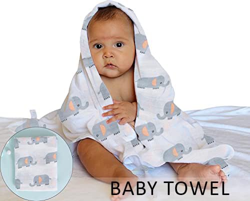 SYGA 110CM Baby Swaddle Flannel Towel 2 Layer Muslin Swaddle Wrap 100% Cotton Printed Towel (Elephant) - Image 2