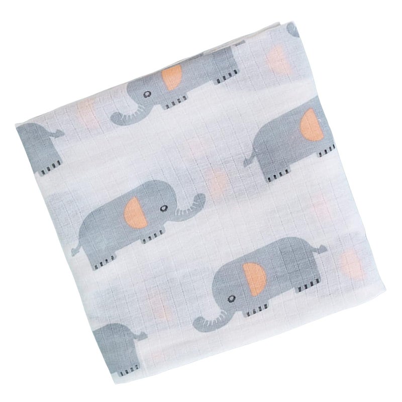 SYGA 110CM Baby Swaddle Flannel Towel 2 Layer Muslin Swaddle Wrap 100% Cotton Printed Towel (Elephant) - Image 1
