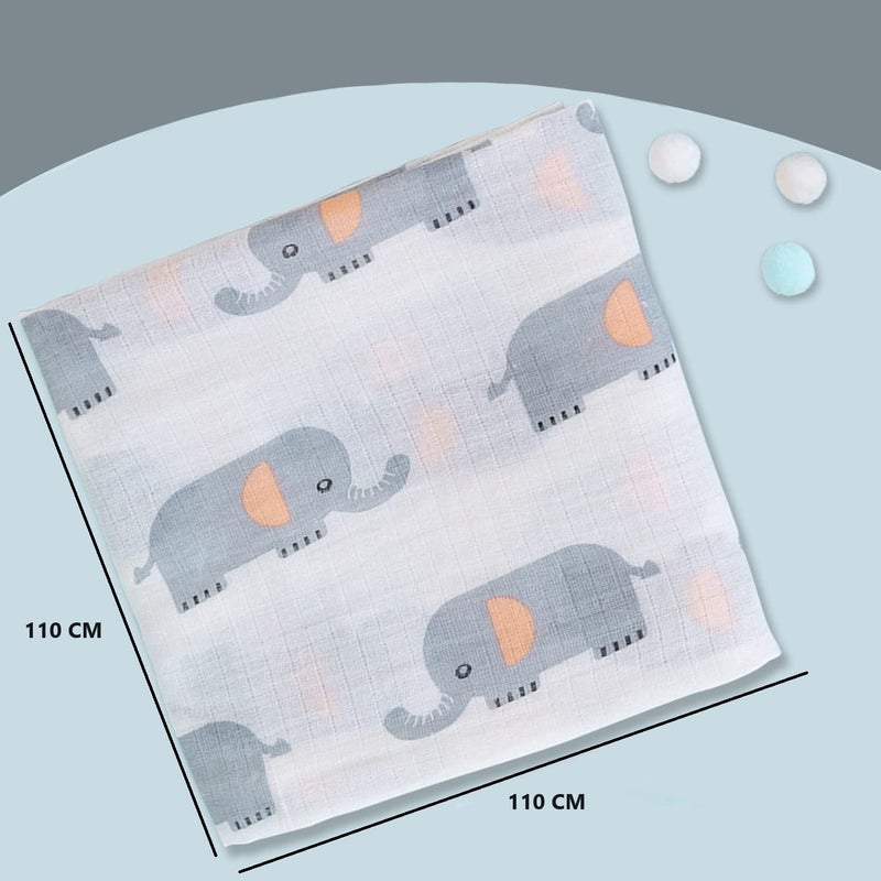 SYGA 110CM Baby Swaddle Flannel Towel 2 Layer Muslin Swaddle Wrap 100% Cotton Printed Towel (Elephant) - Image 4