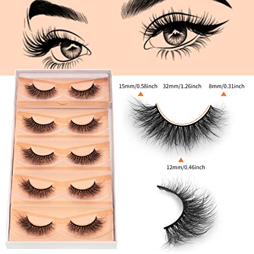 DYSILK Wispy Lashes False Eyelashes - Mink Lashes 5 Pairs 6D Faux Eyelash Extension False Eyelashes Mink Lash Natural Look Fake Eyelash Reusable Strip Lash Kit | Wispy-10-15mm - Image 3
