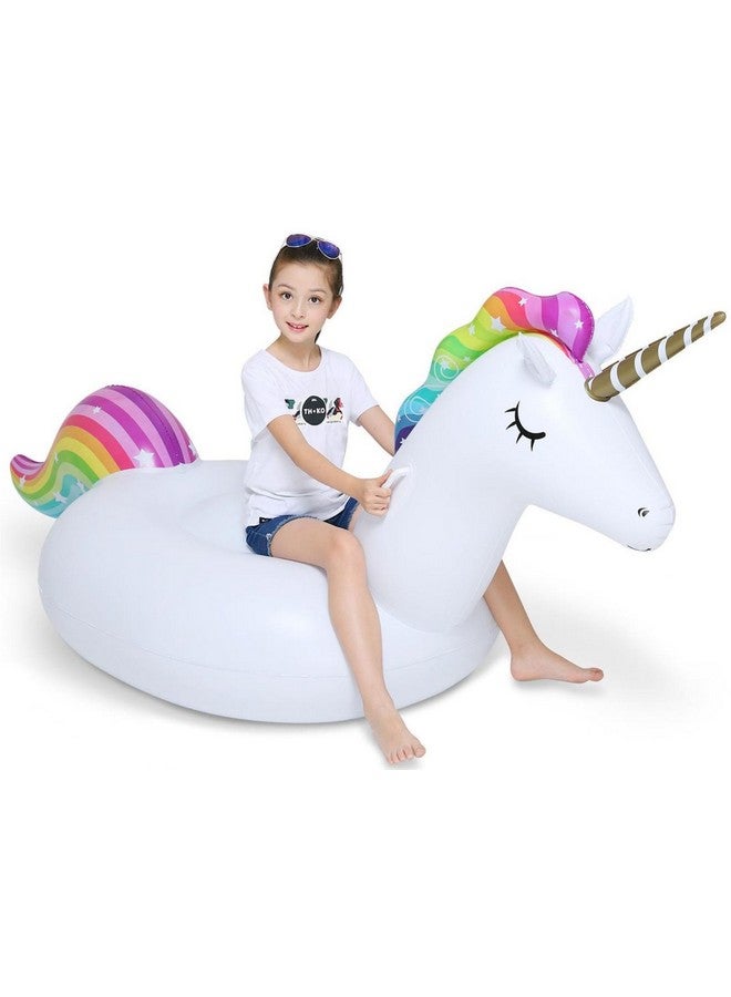 Jasonwell Big Inflatable Unicorn Pool Float Floatie Ride On With Fast Valves Large Rideable Blow Up Summer Beach Swimming Pool Party Lounge Raft Decorations Toys Kids Adults - Image 1