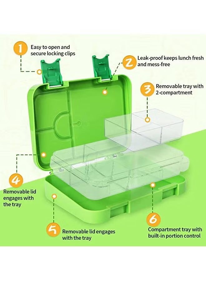 Arabest Lunch Box Kids, Bento Box Adult Lunch Box, 4/6 Compartment Bento Lunch Box, Food Containers for School/Work/Travel/Picnic, Leak-Proof, Reusable, BPA-Free, Microwave Dishwasher (Green) - Image 2